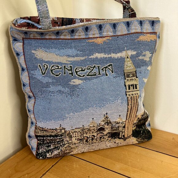 Venice Tapestry Tote Bag Purse w/ Zipper Italy Scenery Design 12" Venezia - Picture 7 of 8